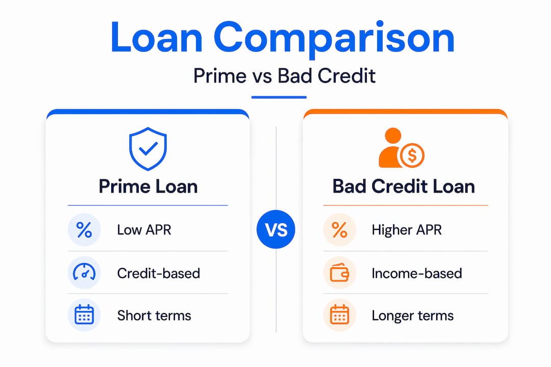 Infographic comparing prime and bad credit loan features
