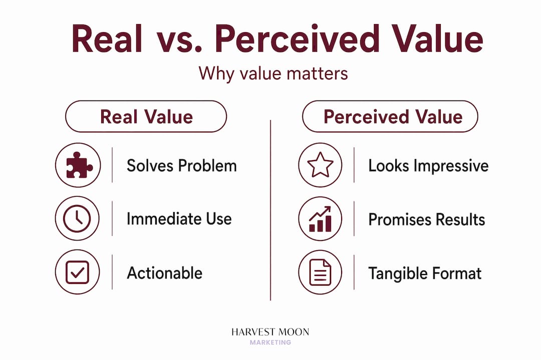 Infographic comparing real versus perceived lead magnet value