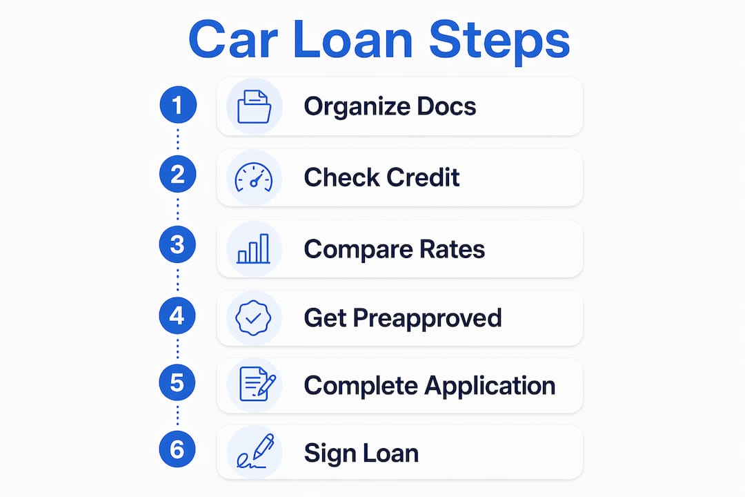 Infographic showing key steps to secure low interest car loan in Canada