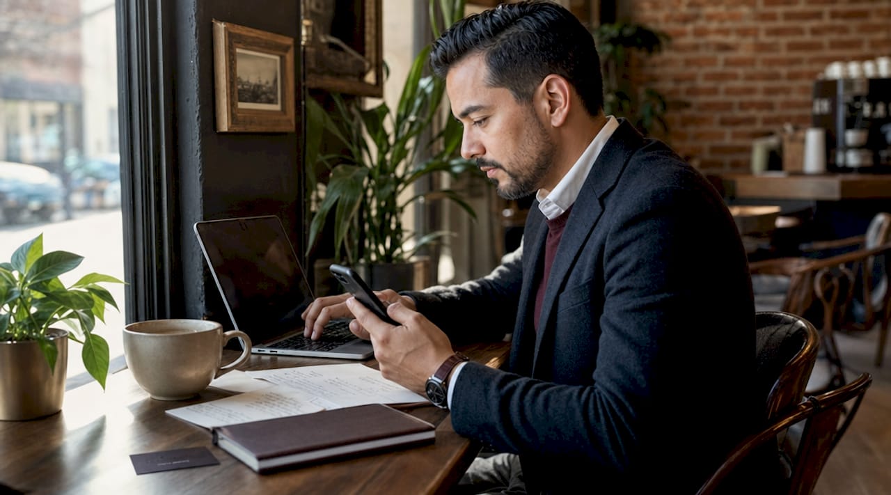 Man working on laptop in home office