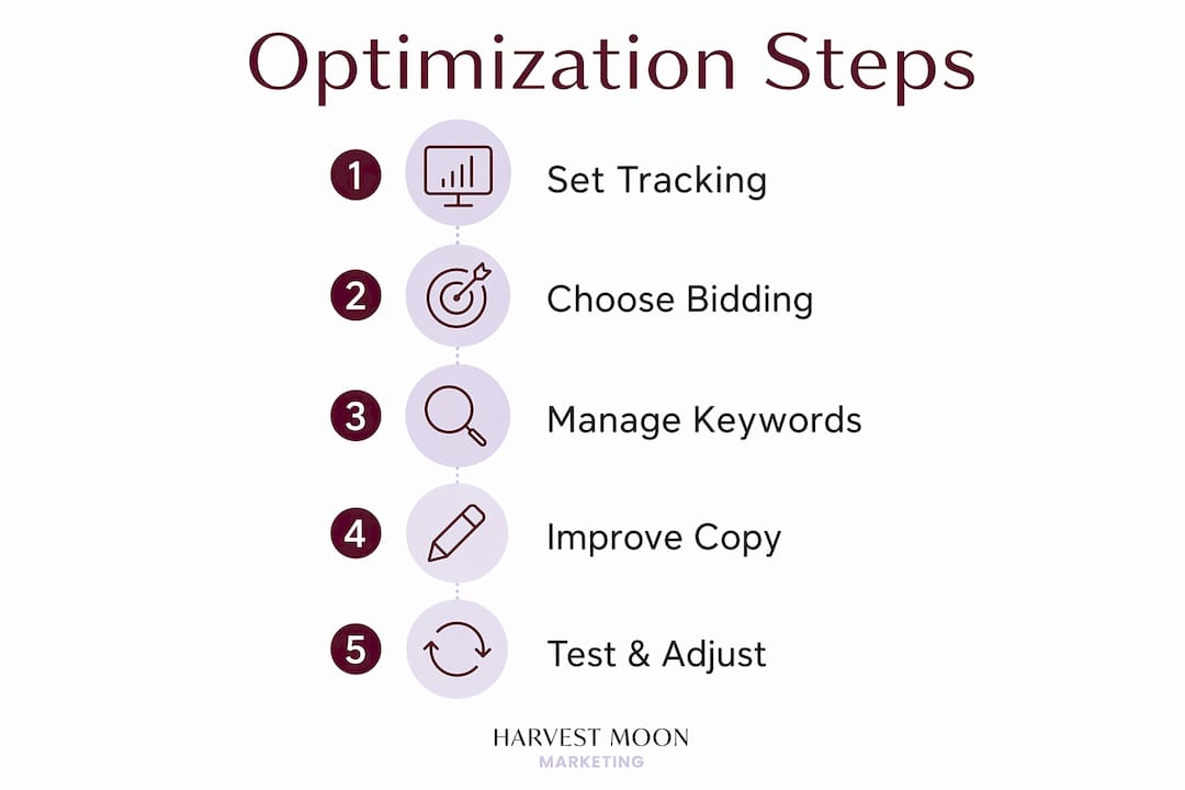 Infographic showing Google Ads optimization steps