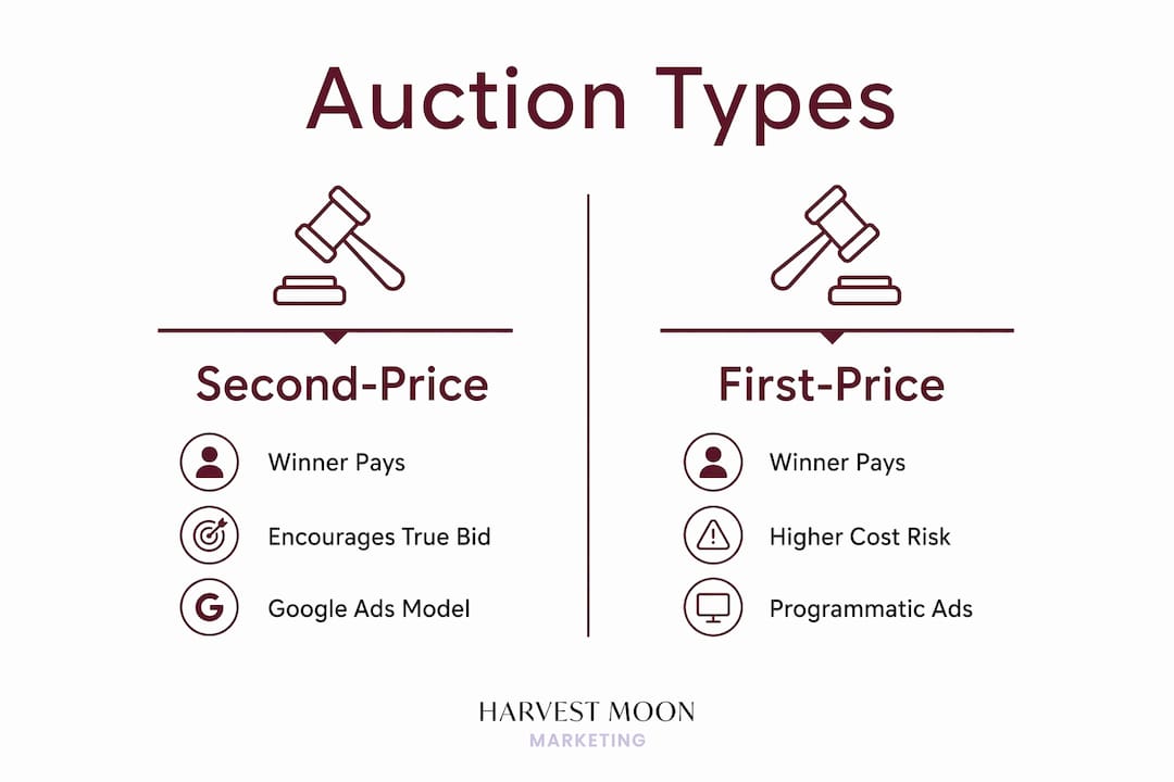 Infographic comparing first-price and second-price auctions