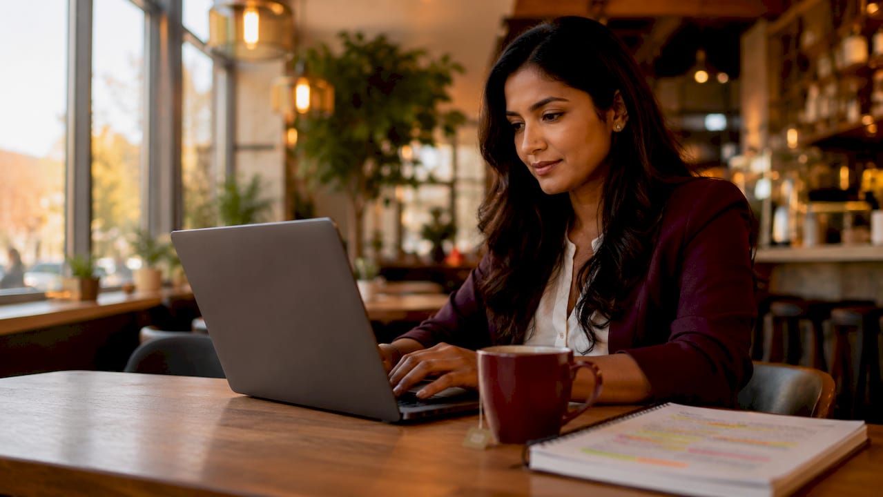 Woman working on local SEO from home office