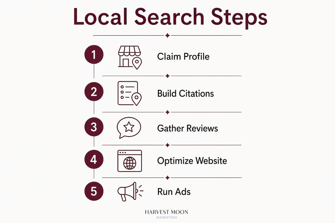 Infographic showing key steps of local search marketing