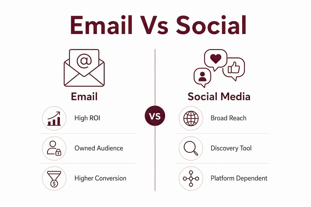 Infographic comparing email and social media marketing advantages