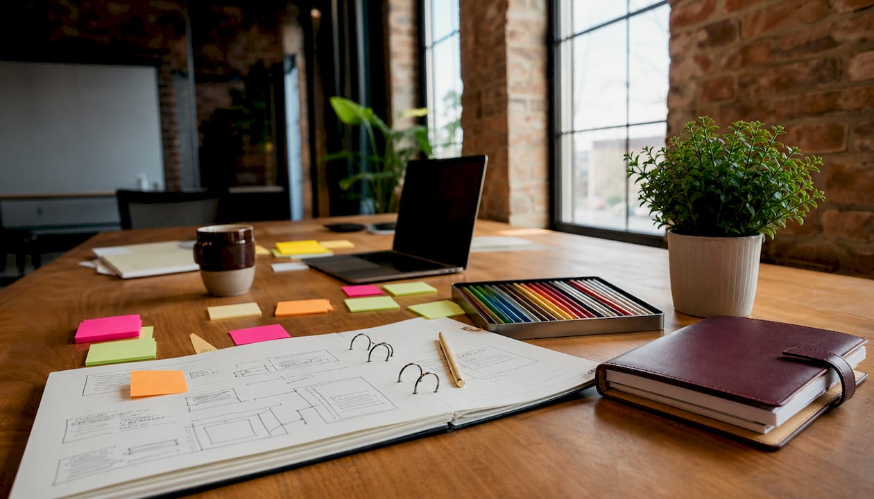 Workspace with website planning materials