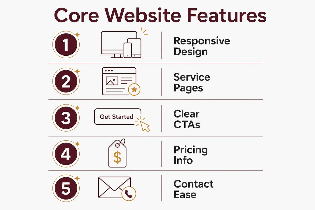 Infographic showing core service website features