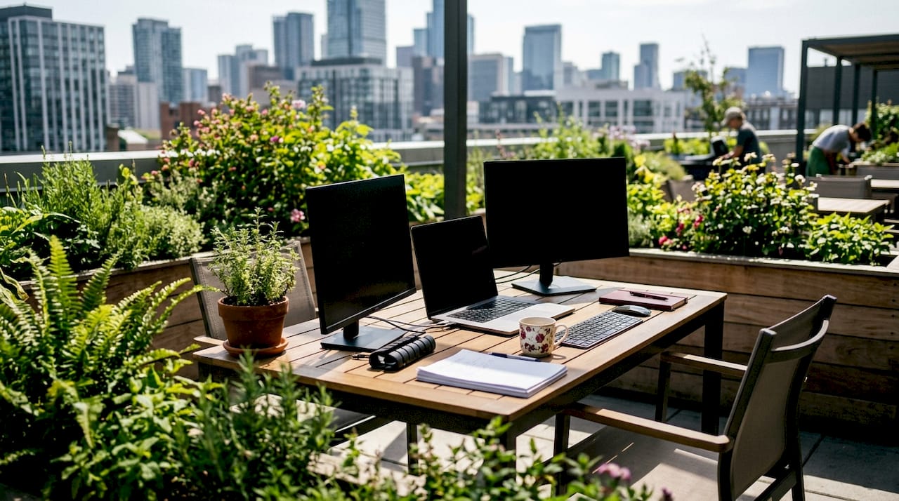 Professional digital workspace with video tools