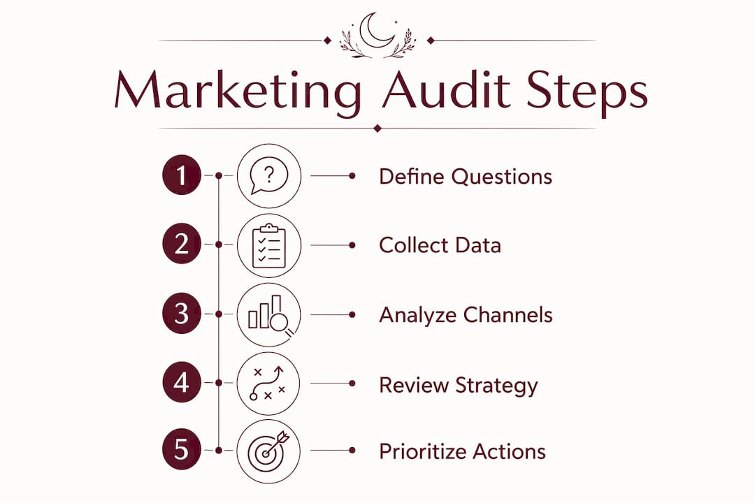 Infographic illustrating marketing audit process steps