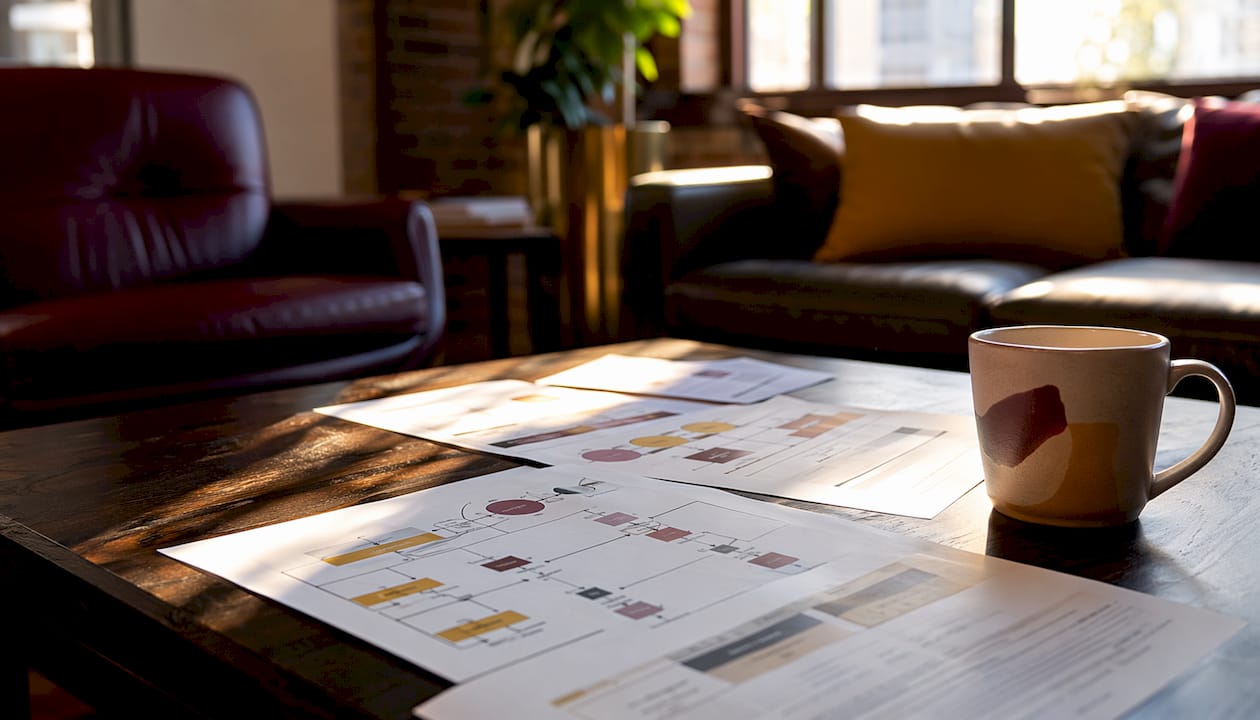 Referral marketing process documents on meeting table