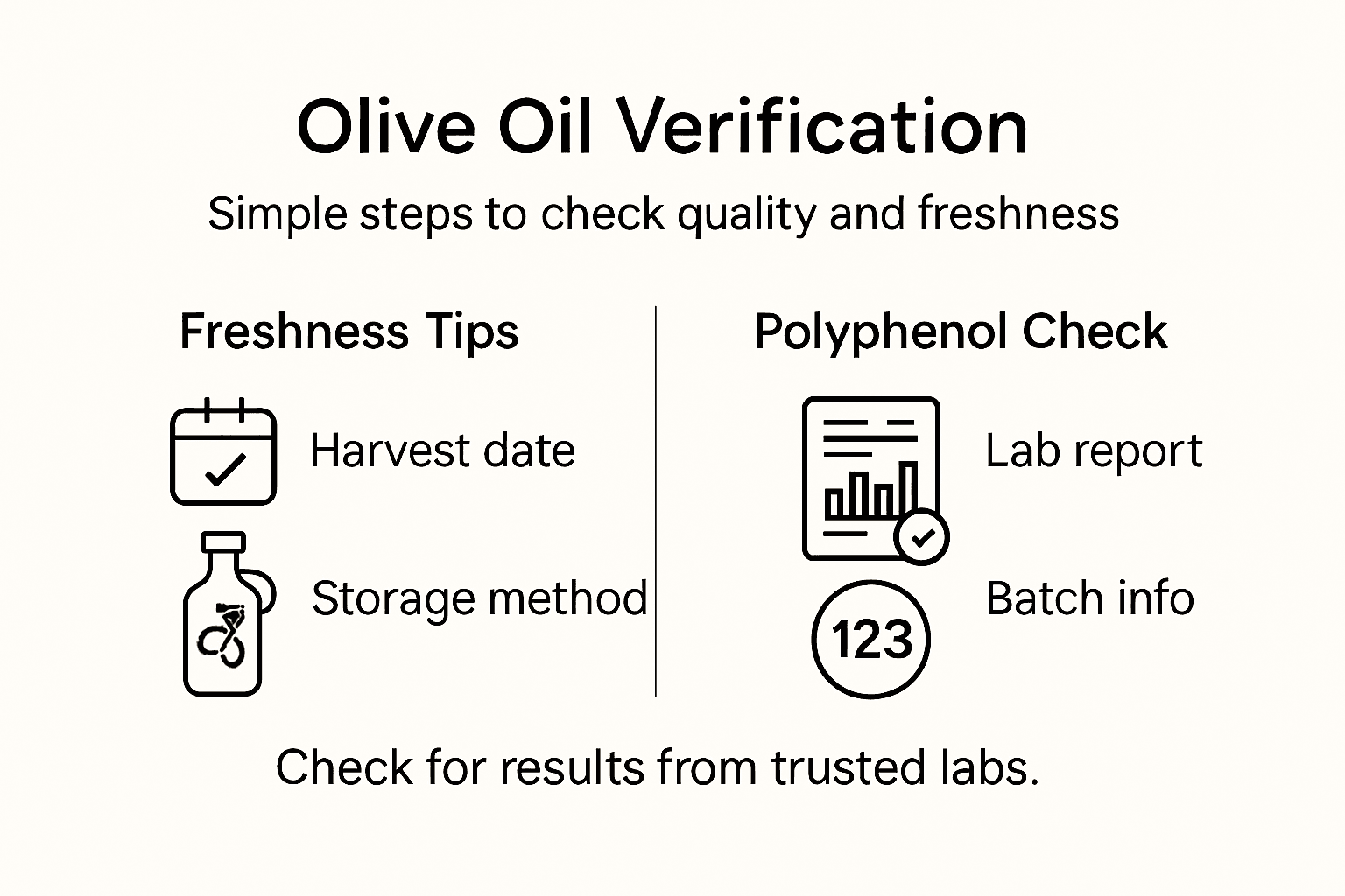 Infographic showing olive oil verification steps