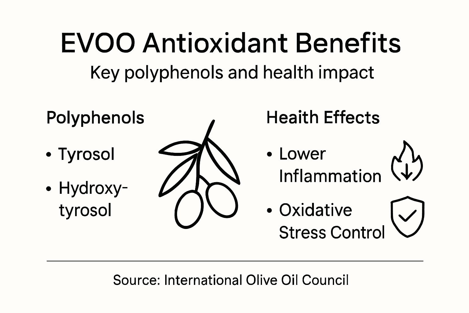 Infographie illustrant les bienfaits antioxydants de l'huile d'olive extra vierge