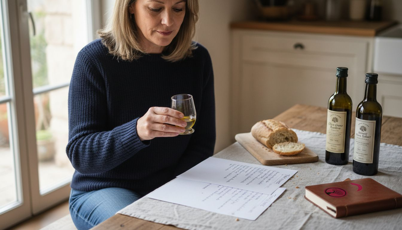 Woman tasting and comparing EVOO samples