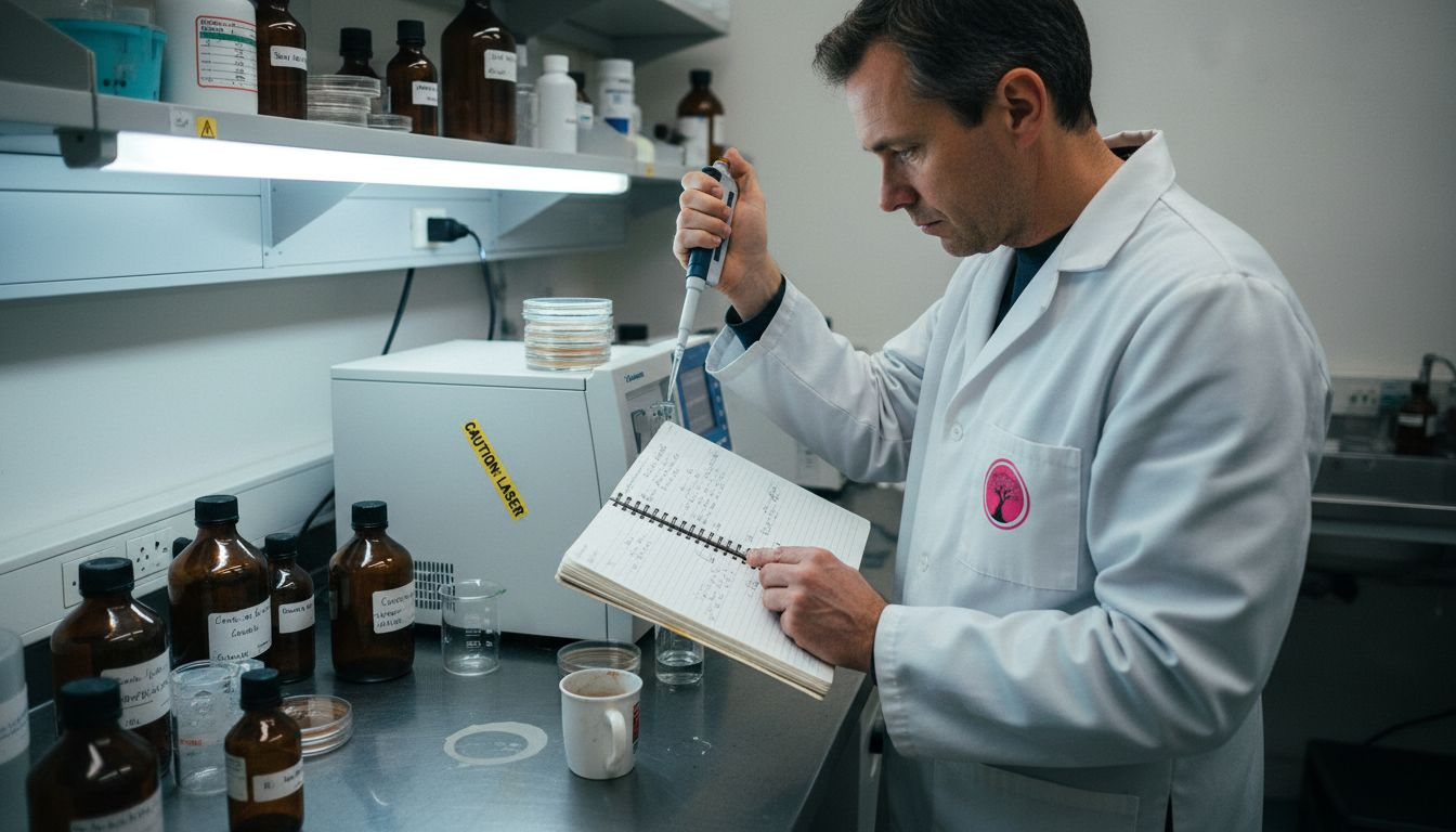 Técnico de laboratório medindo o conteúdo de polifenóis no laboratório.
