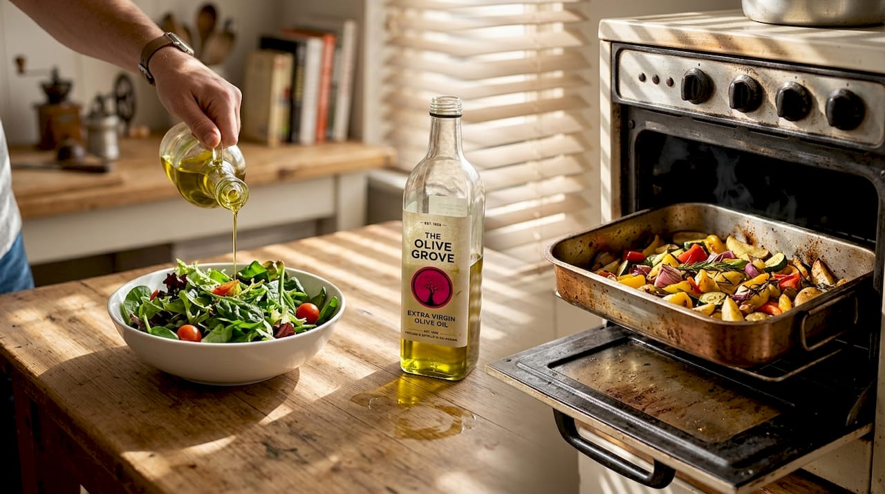 Olijfolie rauw gebruiken in salades versus olijfolie om te roosteren.