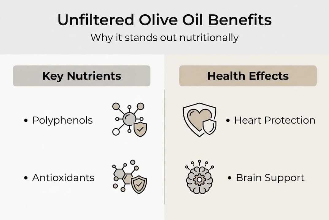 Infographic showing unfiltered olive oil benefits