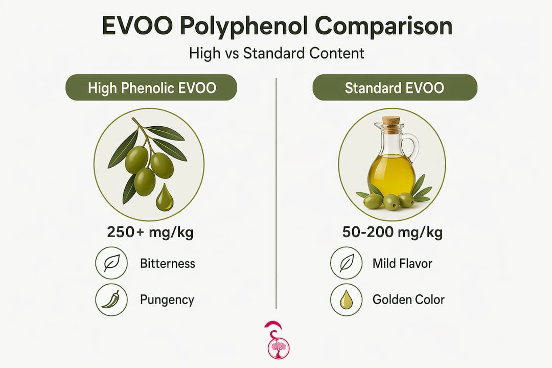 Comparison infographic of high and standard EVOO