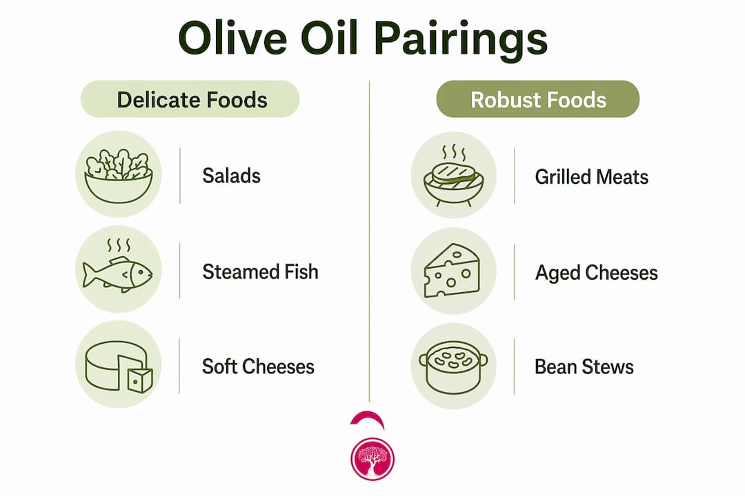 Infografía que muestra las categorías de maridaje del aceite de oliva.