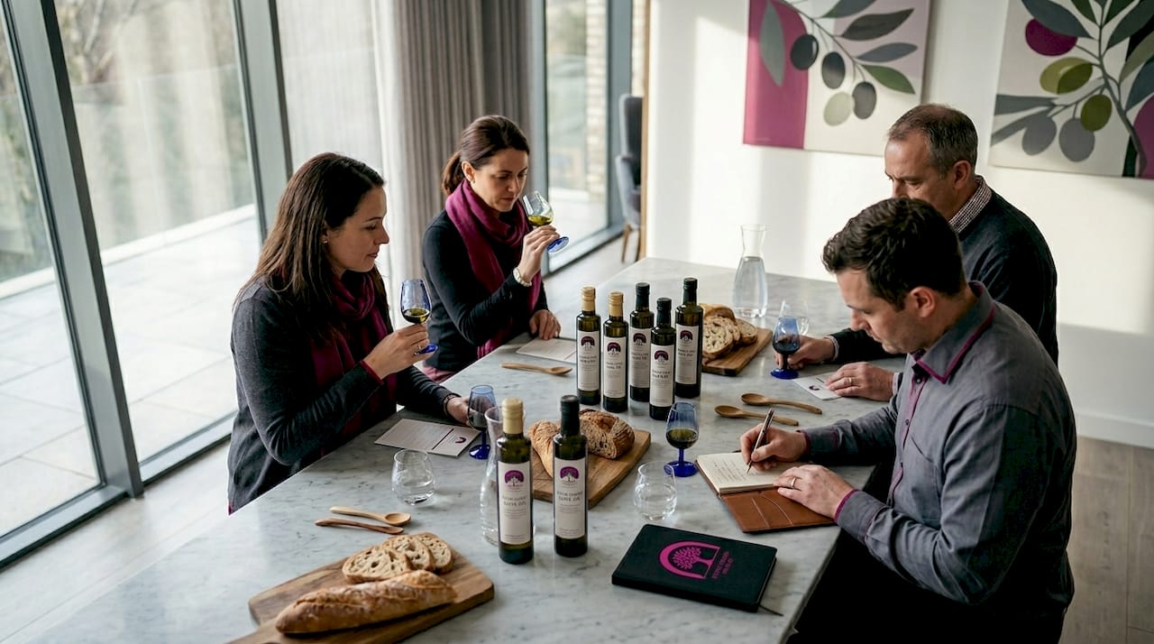 Olive oil experts tasting extra virgin oils