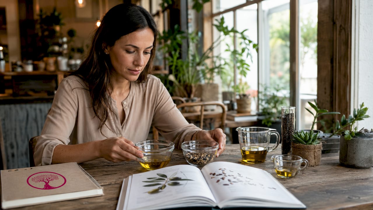 Person comparing olive oil and seed oils in kitchen