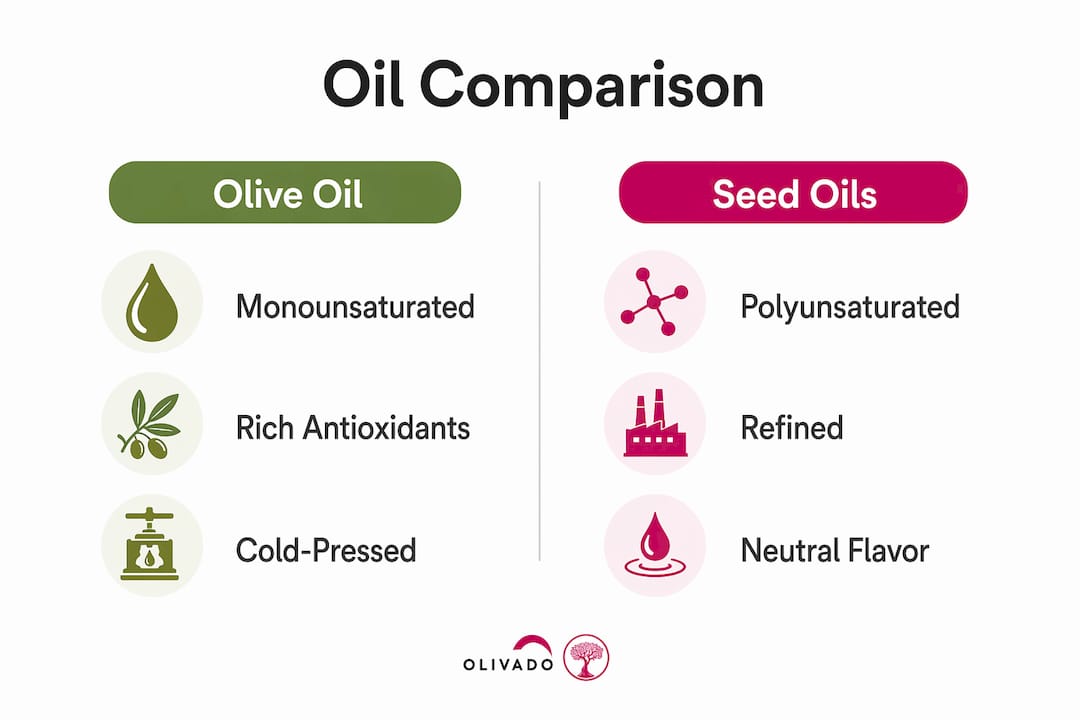 Infographic comparing olive oil and seed oils