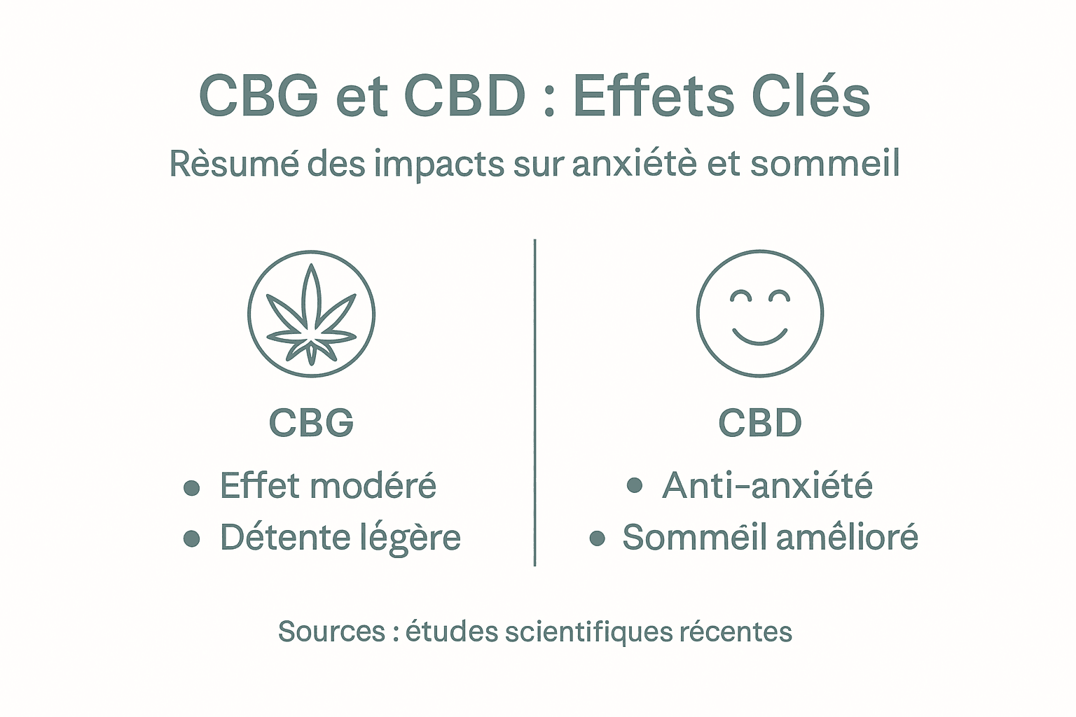 Découvrez notre infographie dédiée aux effets du CBG et du CBD sur l’anxiété et le sommeil : tout ce qu’il faut savoir pour mieux comprendre leur action et optimiser votre bien-être au quotidien.