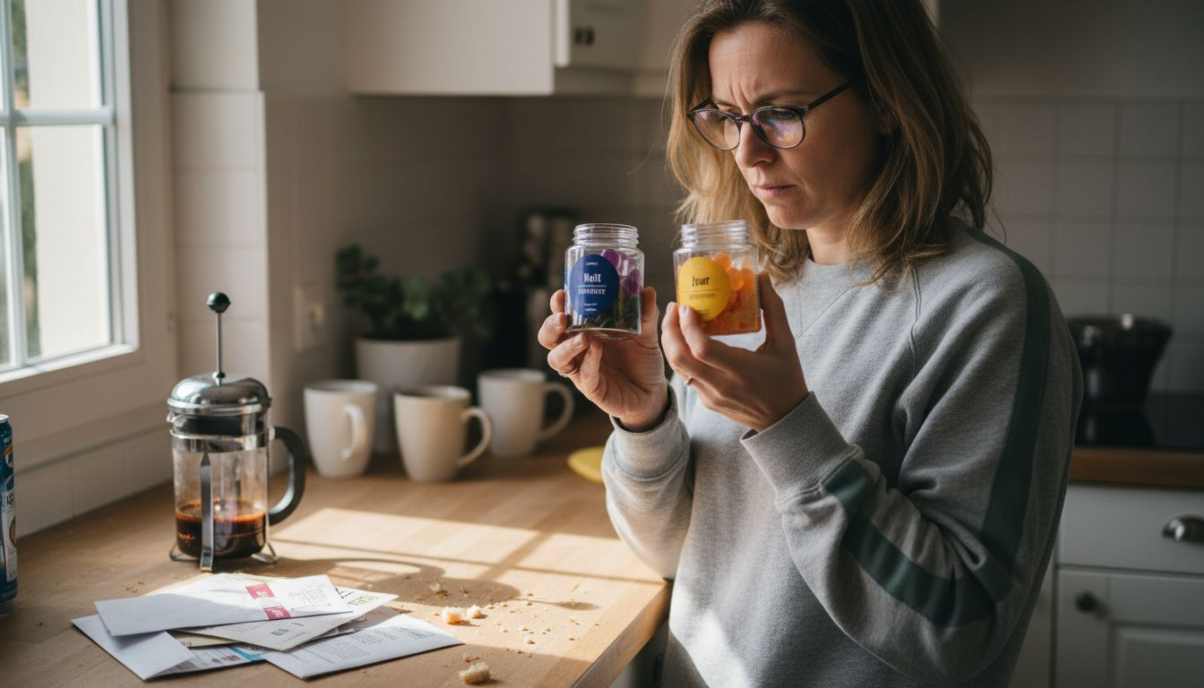 Une femme partage son expérience en testant et en comparant des gummies au THC et au CBD.