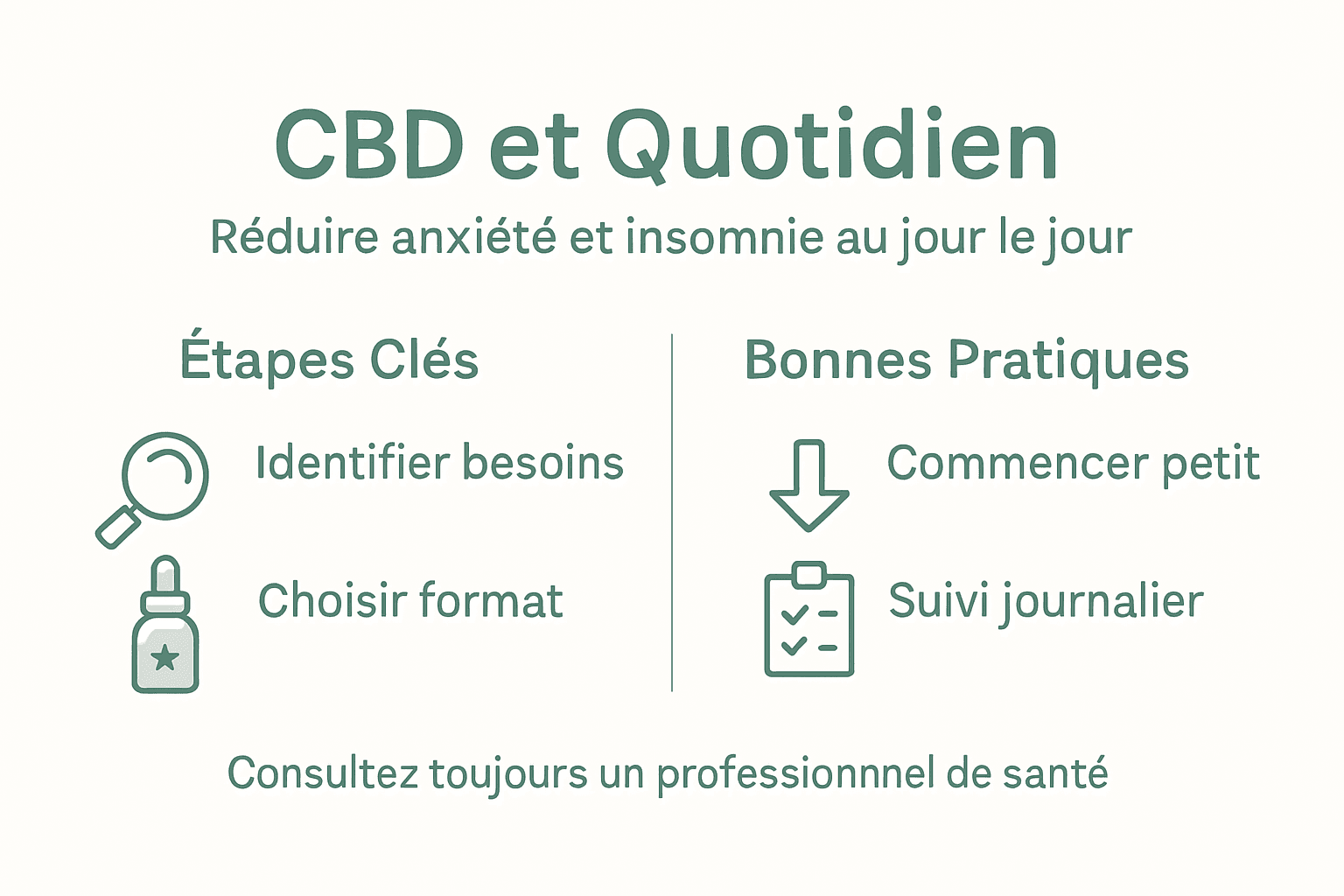 Découvrez en image les étapes essentielles pour intégrer le CBD dans votre quotidien.