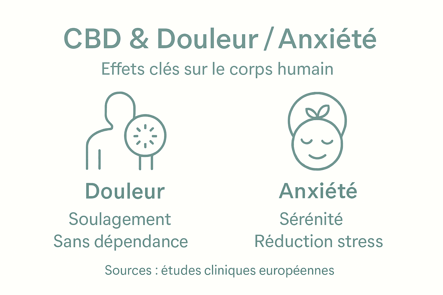 CBD : quels impacts sur la douleur et l’anxiété ? Découvrez notre infographie pour mieux comprendre ses effets.