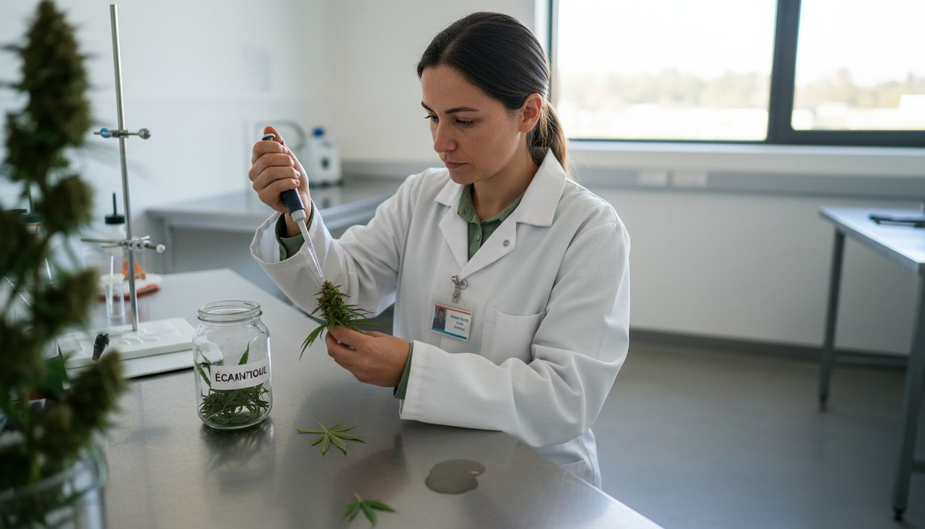 Une technicienne effectue des analyses de chanvre afin de vérifier sa conformité pour une utilisation légale en CBD.