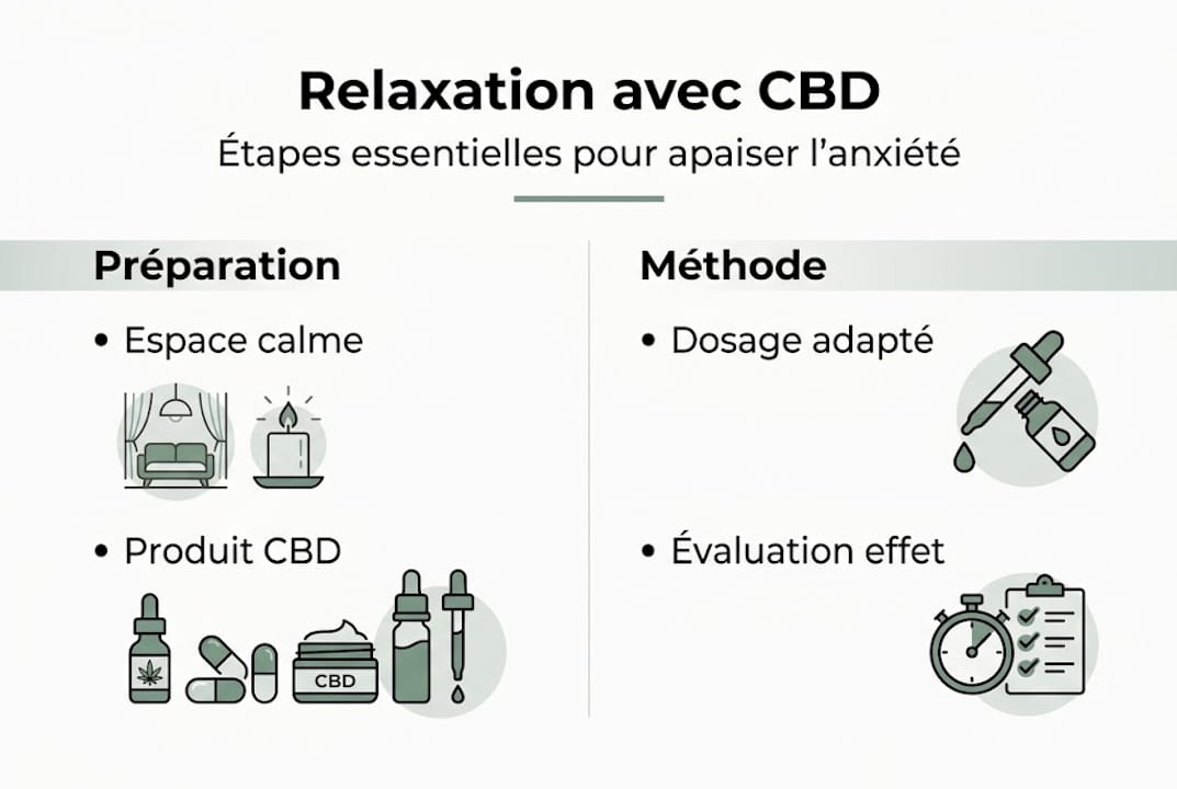 Infographie : les différentes étapes pour se détendre avec le CBD face à l’anxiété