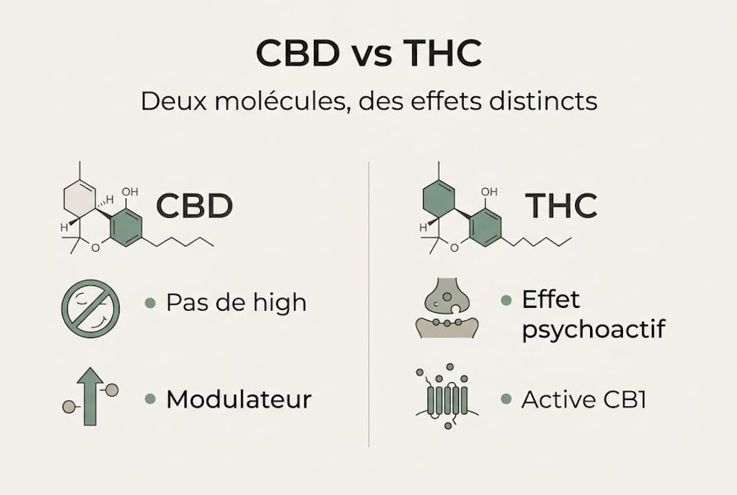 Découvrez en un coup d’œil le fonctionnement du CBD et du THC grâce à notre infographie synthétique.