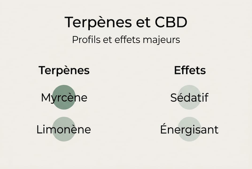 Découvrez notre infographie dédiée aux terpènes majeurs et aux effets associés au CBD