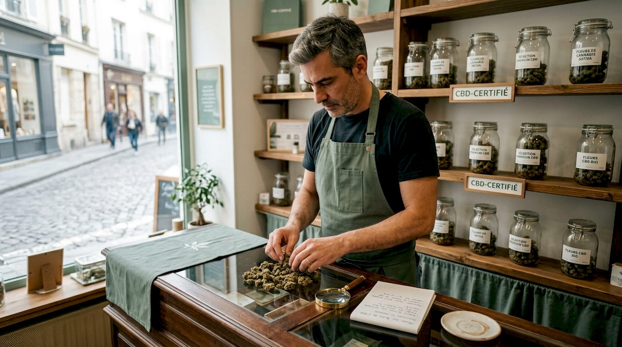 Professionnel du commerce spécialisé dans le choix des meilleures variétés de fleurs de CBD