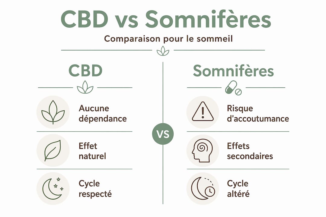 Infographie comparative : CBD ou somnifères, quelles différences ?