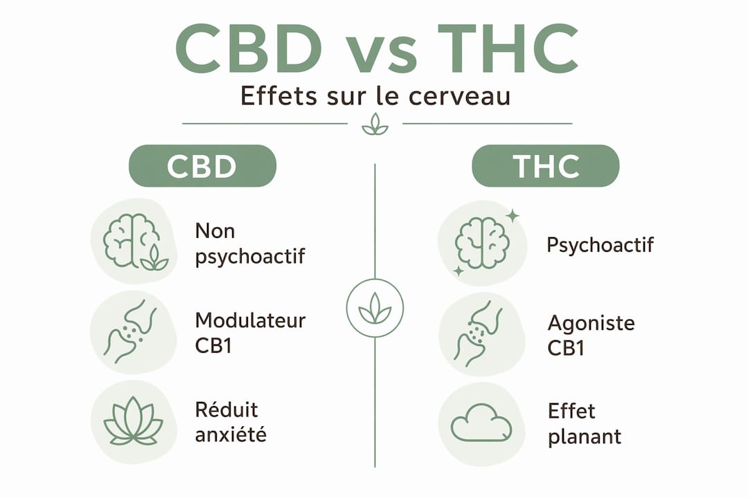 Infographie : les effets comparés du CBD et du THC sur le cerveau