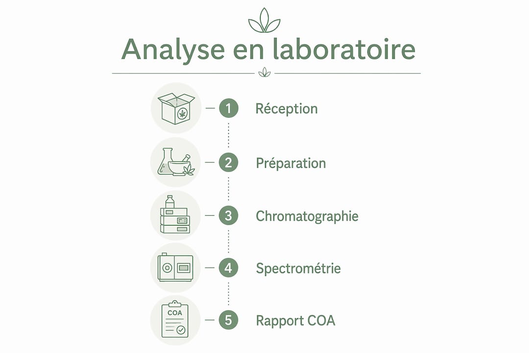 Découvrez en image le processus d’analyse en laboratoire des fleurs de CBD, étape par étape.