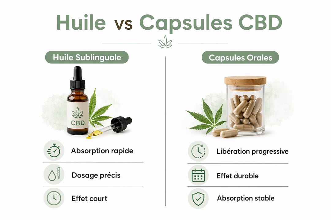 Infographie : Huile de CBD ou gélules, quelles différences ?