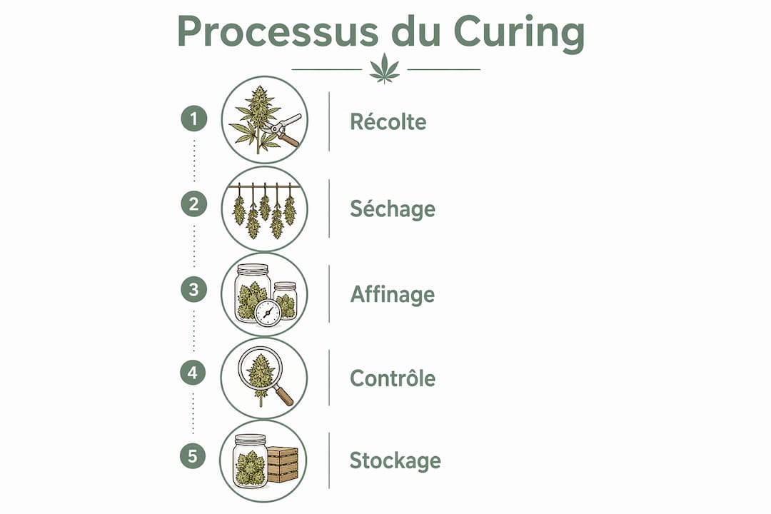 Schéma explicatif présentant les différentes étapes essentielles de l’affinage du CBD