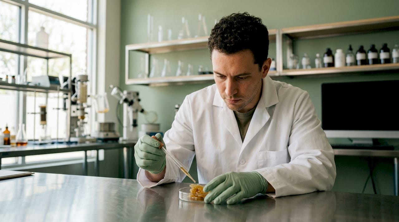 Un spécialiste en laboratoire travaillant sur la préparation de wax au CBD