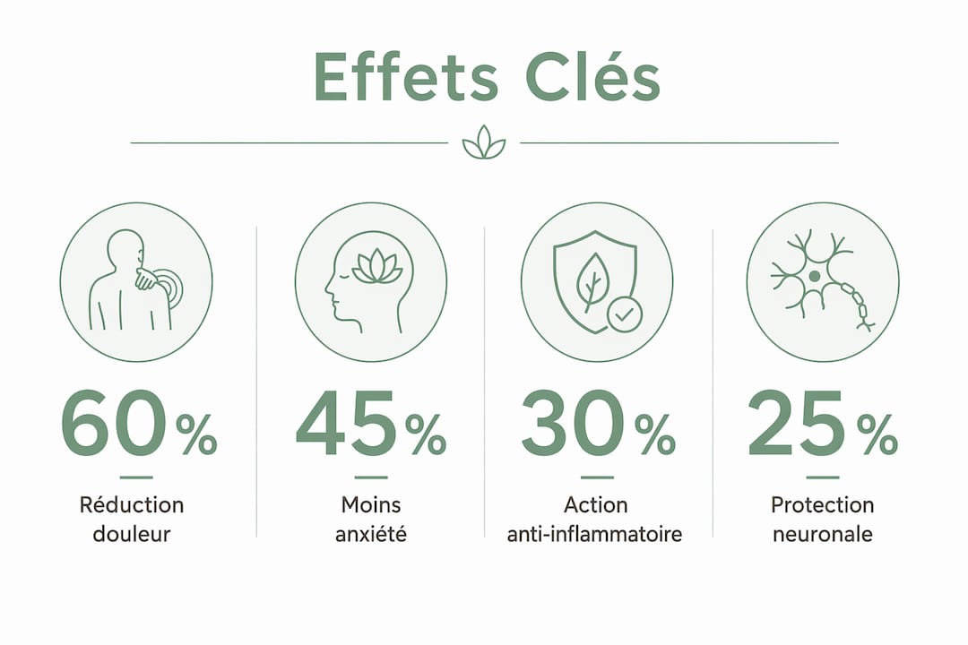 Infographie : les principaux bienfaits du caryophyllène et du CBD sur la douleur et l’anxiété