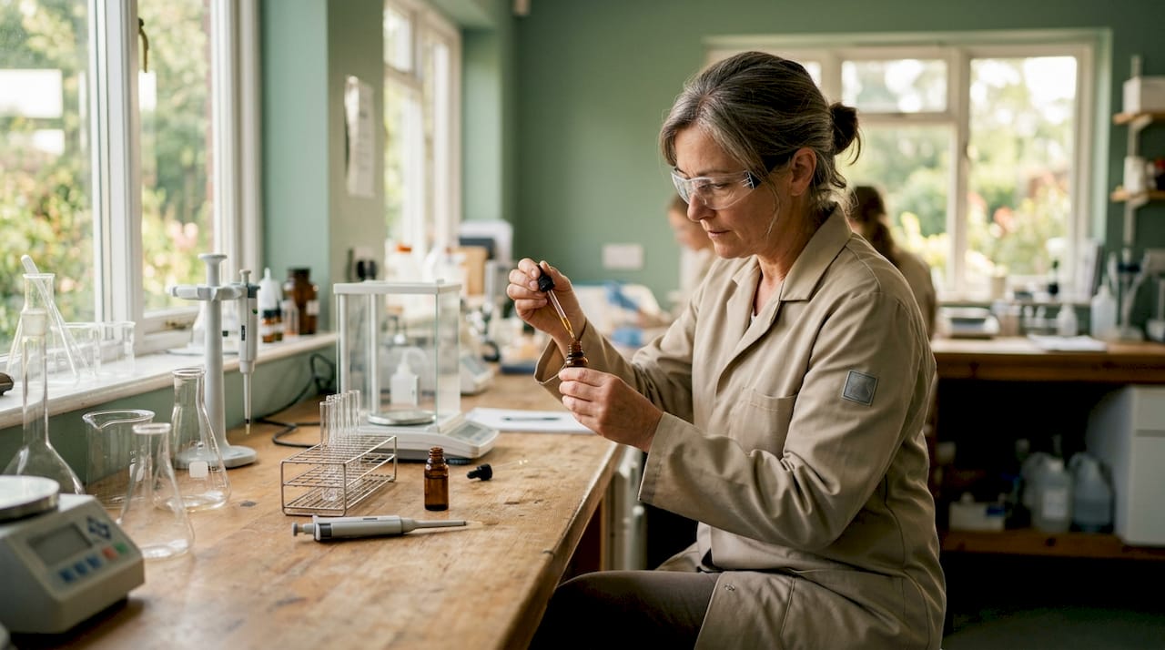Un technicien de laboratoire sâaffaire Ă prĂ©parer un Ă©chantillon de CBD en vue de son analyse.
