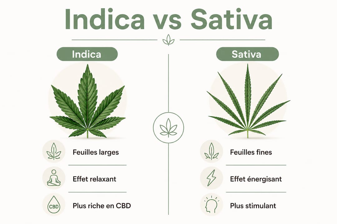 Présentation visuelle des différences entre les variétés indica et sativa