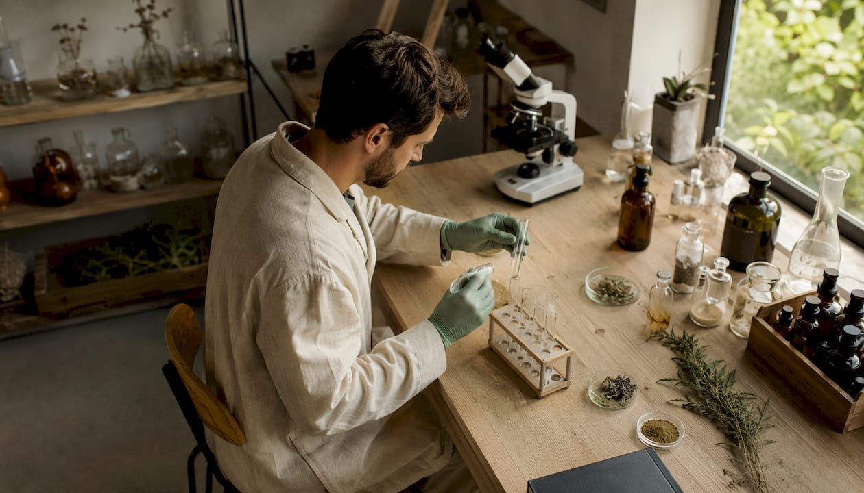 Des mains s'activent sur la paillasse d’un laboratoire de biologie.