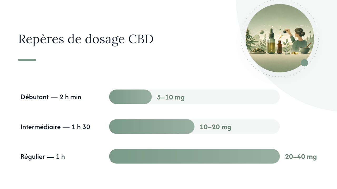 Tableau récapitulatif des dosages de CBD et des délais d’attente recommandés selon le niveau d’expérience des utilisateurs