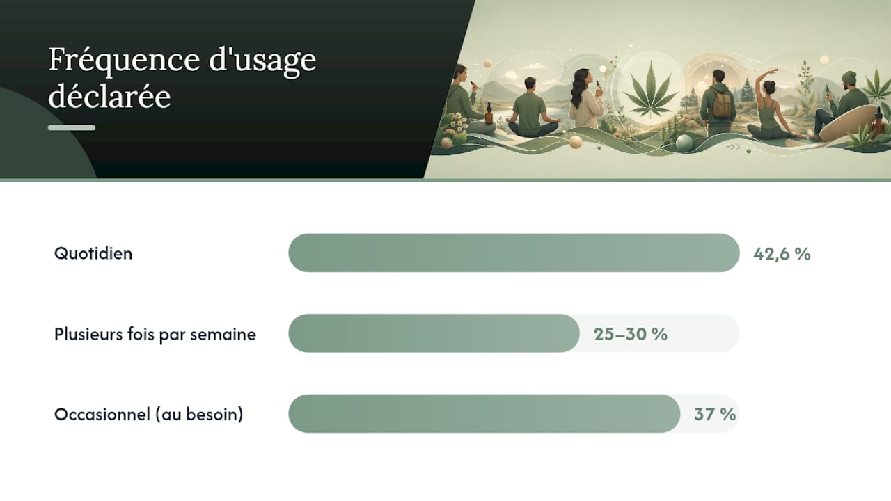 Diagram showing the frequency of consumption of CBD and the reasons for its use
