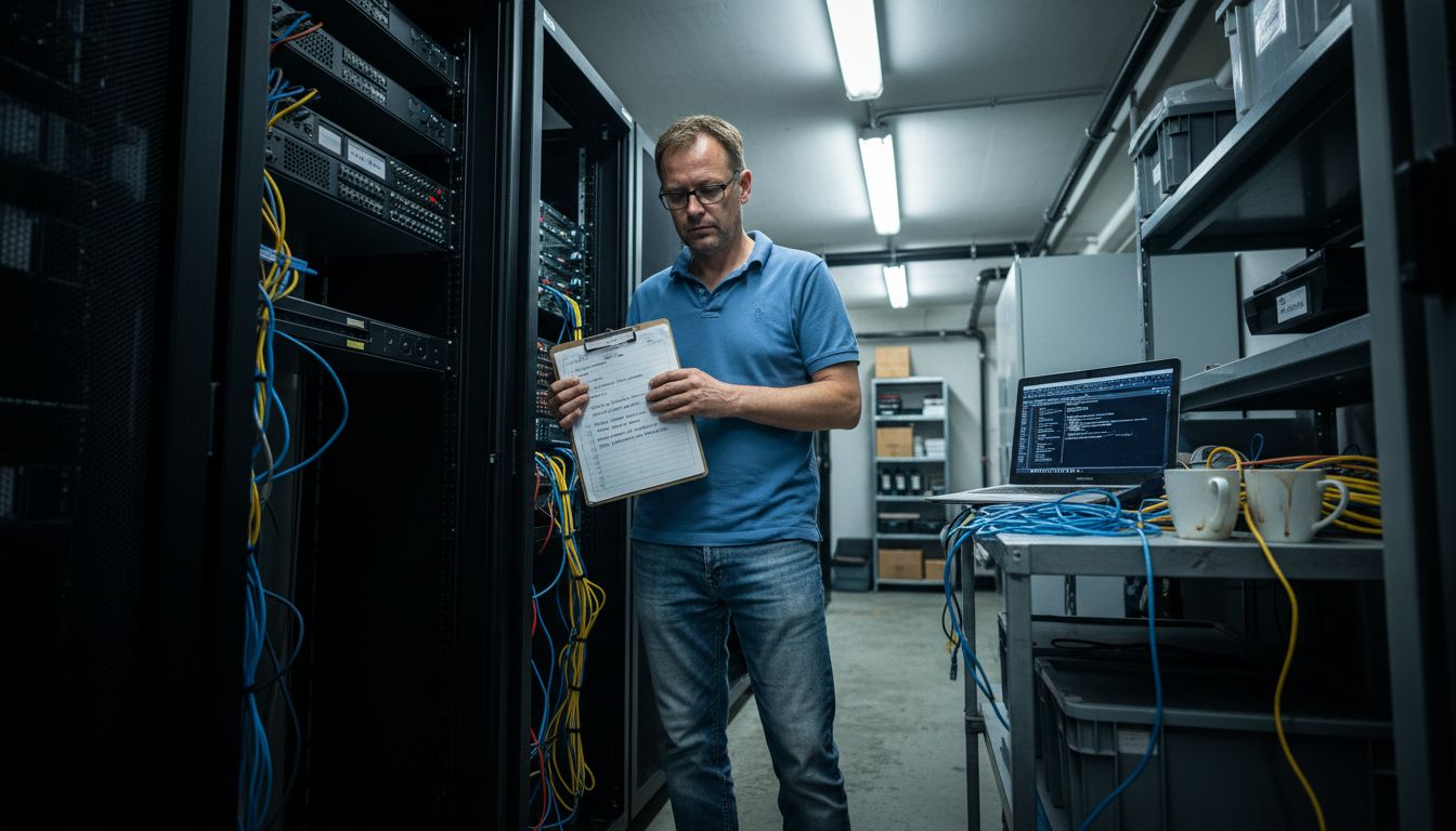 Ein IT-Experte überprüft die Sicherheitsvorgaben für die Server.