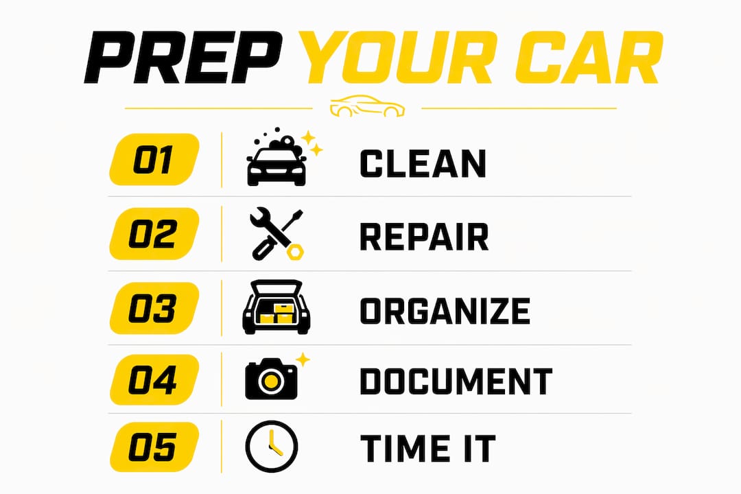Infographic showing steps to prepare car for trade-in