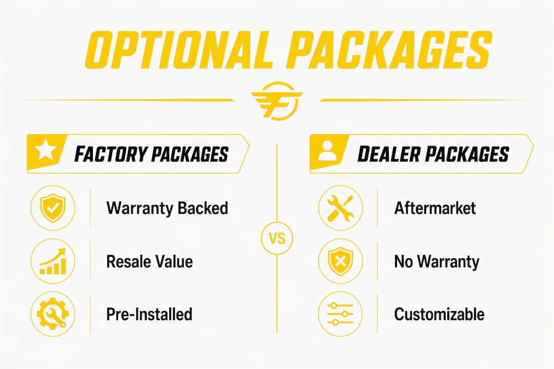 Infographic comparing factory and dealer optional packages