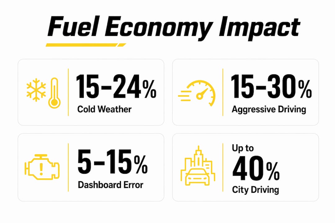 Infographic showing key factors affecting fuel economy with percentages